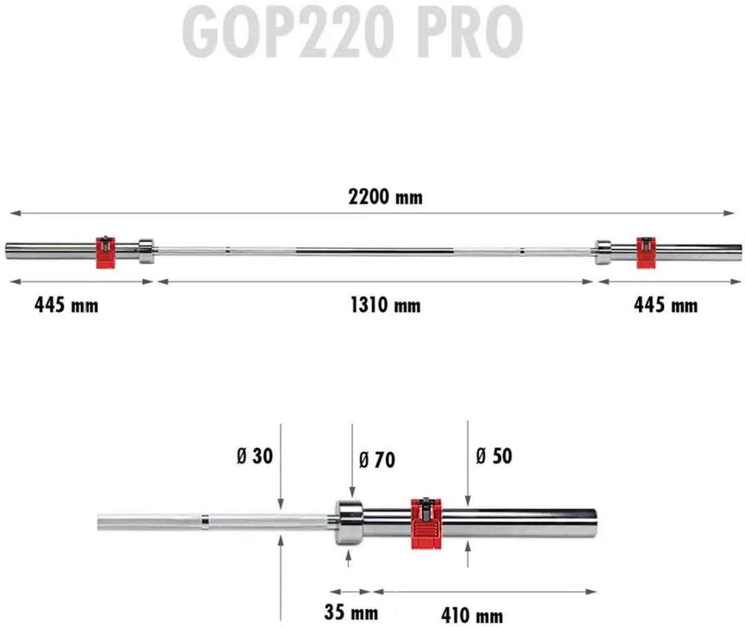 HMS Olympische Halterstang 20kg 220cm - Radeleerde Grip - Grijs