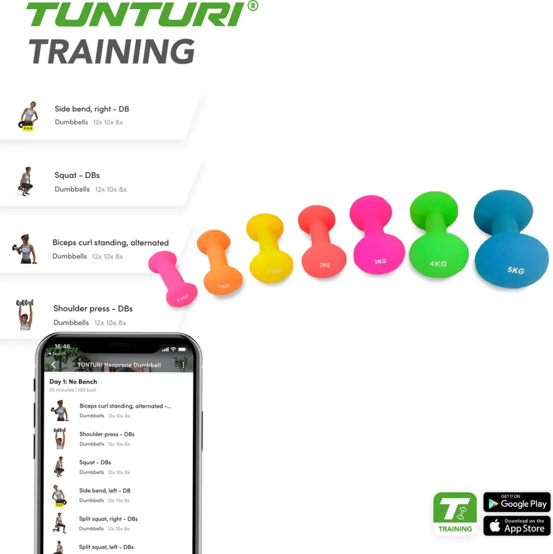 Tunturi Dumbbellset 2x3kg - Fluor Paars