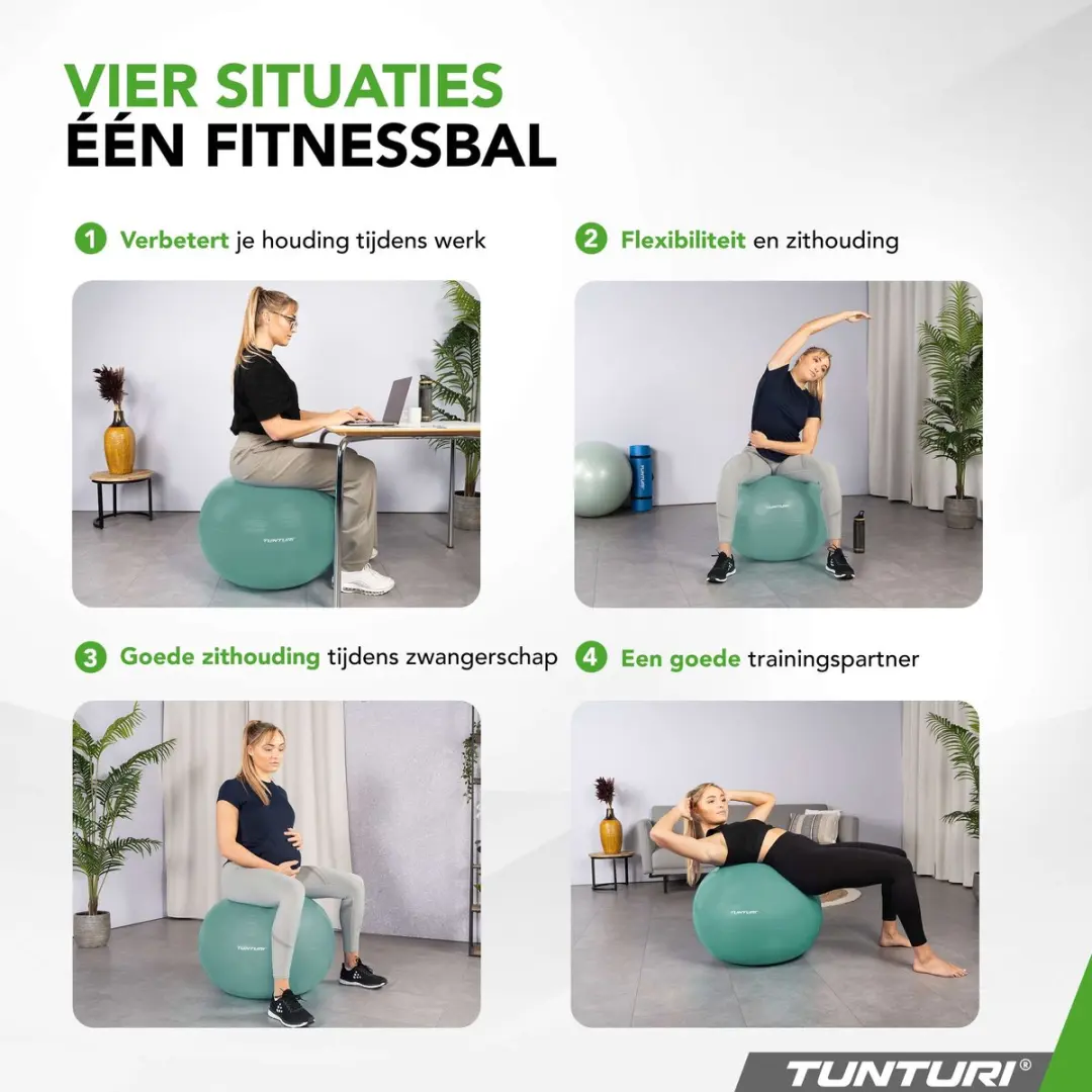 Tunturi Anti Burst Fitnessbal 90cm - 220 kg - Groen