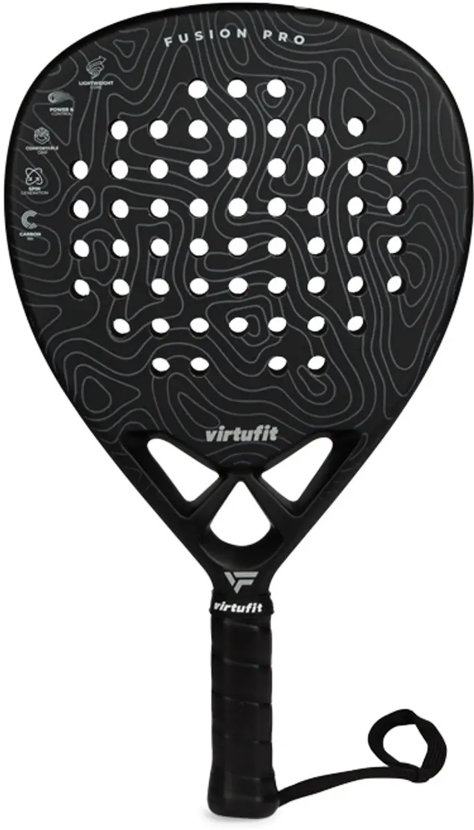 Virtufit Fusion Pro Padelracket - 365g EVA Kern 18K Carbon - Zwart/Grijs