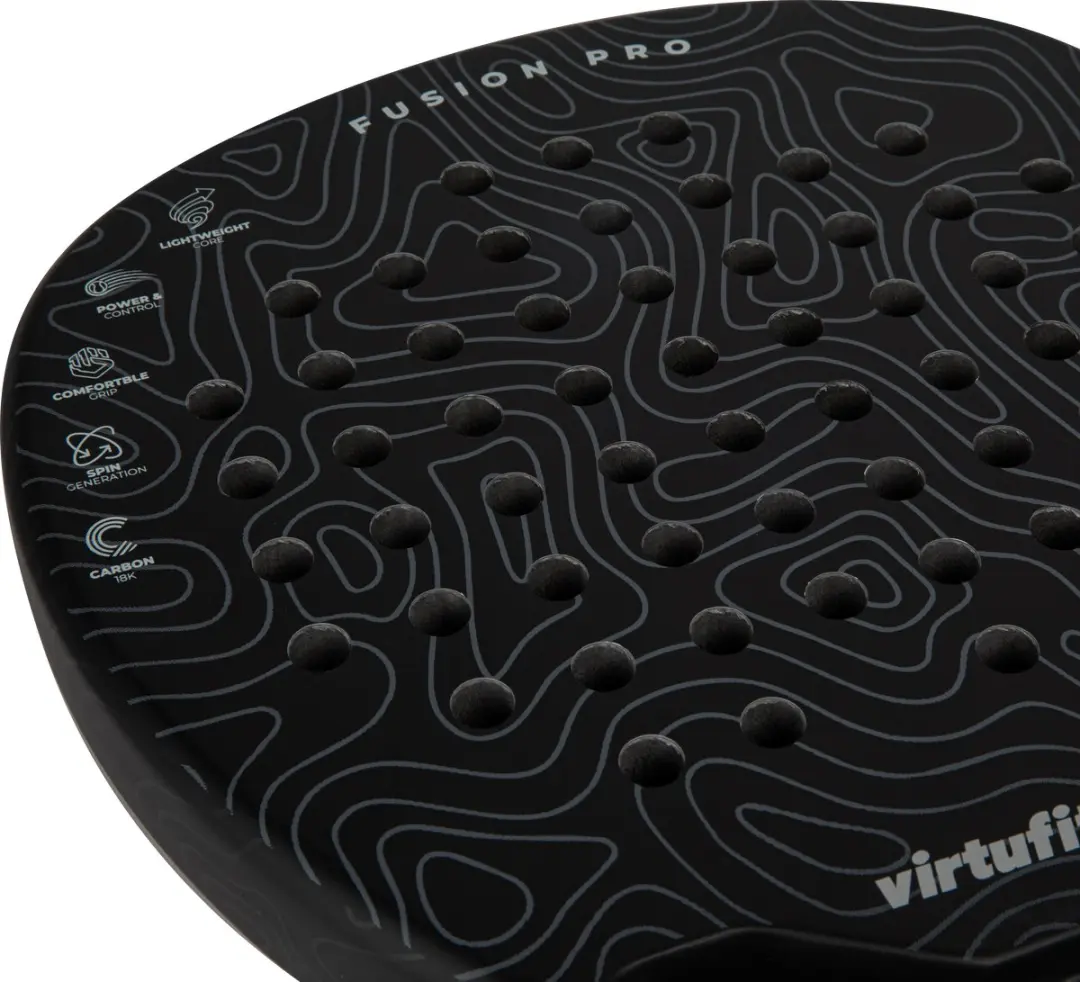 Virtufit Fusion Pro Padelracket - 365g EVA Kern 18K Carbon - Zwart/Grijs