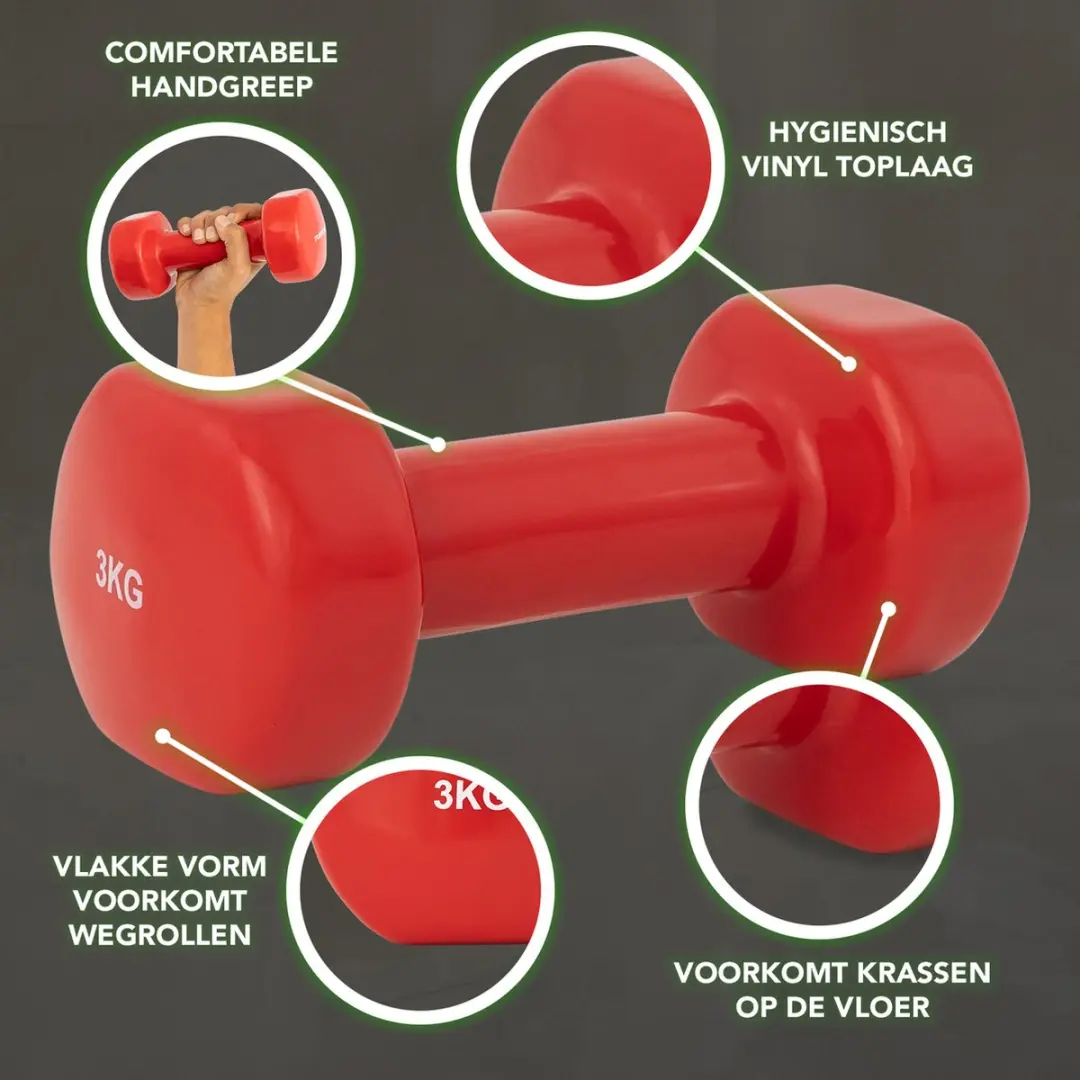 Tunturi Dumbbellset 2x3kg - Rood