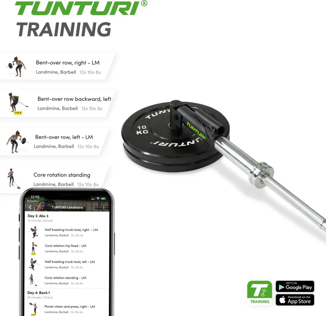 Tunturi T-Bar Row Platform - Landmine - Zwart/Groen