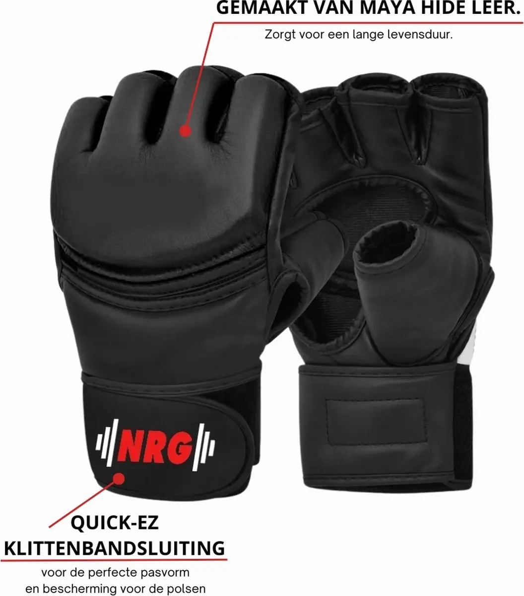 NRG Boxing MMA Handschoenen 14 oz - Leer - Maat L
