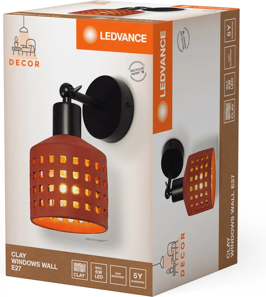 LEDVANCE Decor Clay Windows Wandlamp E27 - Bruin - afbeelding 6 van 6