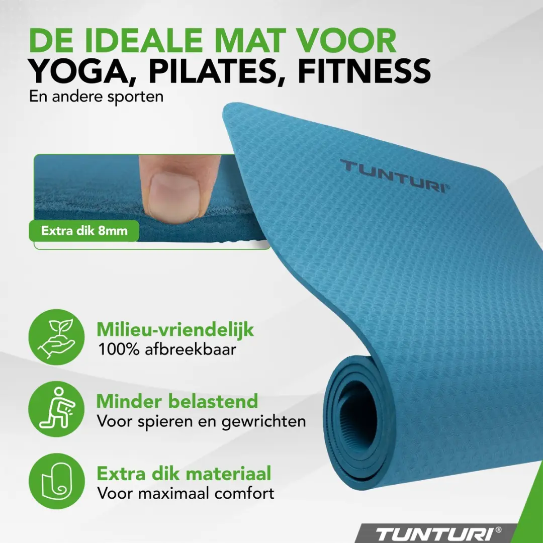 Tunturi Yoga Mat 8mm - 183x61cm - Petrolblauw