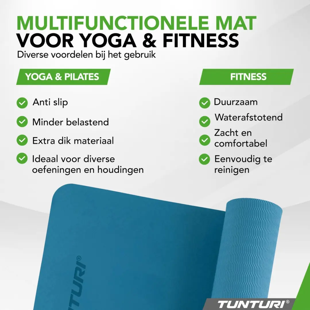 Tunturi Yoga Mat 8mm - 183x61cm - Petrolblauw - afbeelding 6 van 6