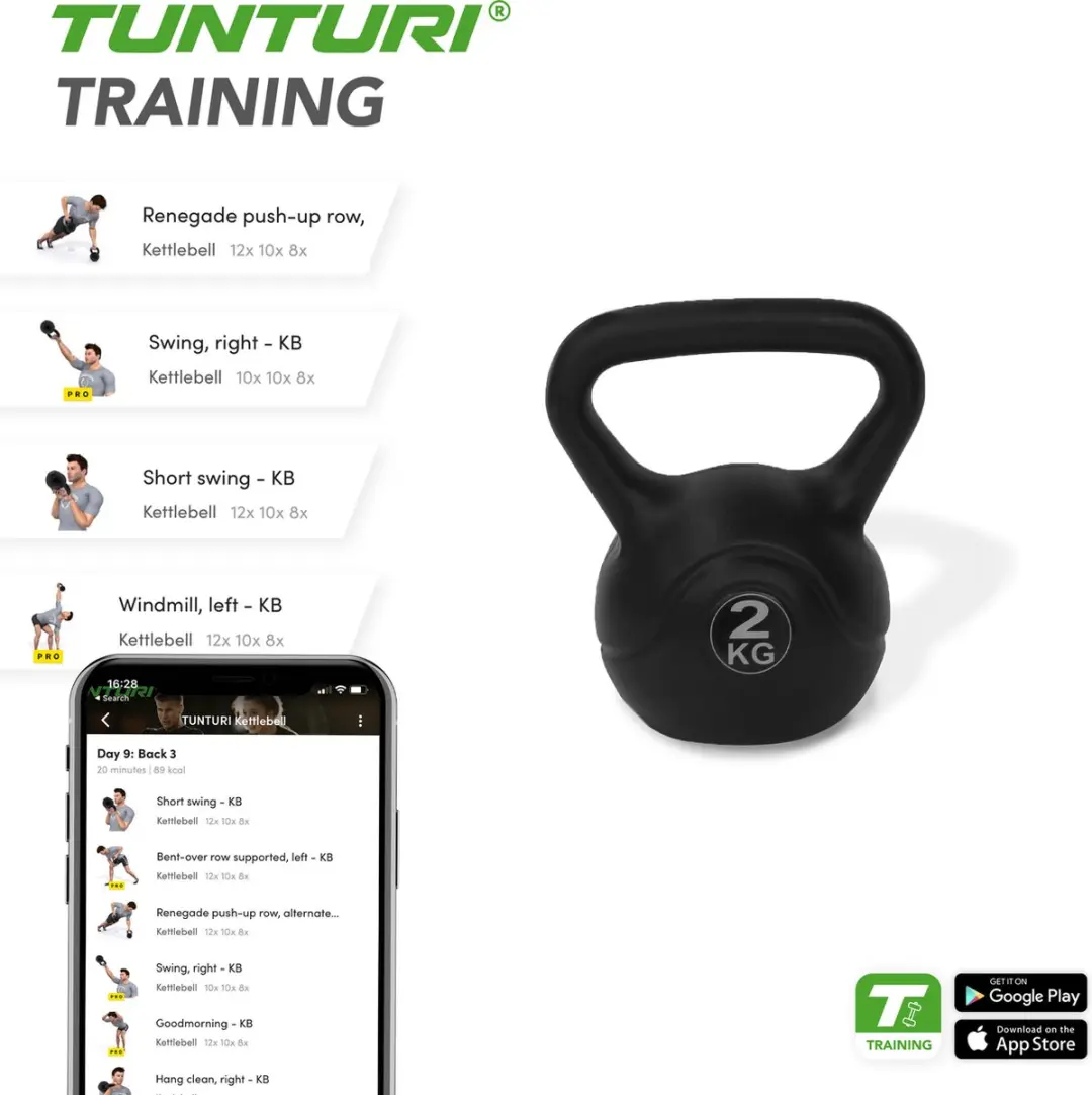 Tunturi Kettlebell 2 kg - Zwart