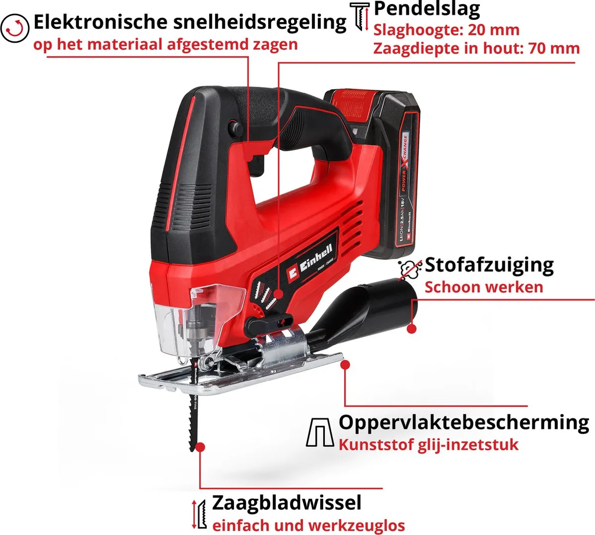Einhell TC-JS 18/70 Li Decoupeerzaag - 18V - 2700 min⁻¹ - Kit
