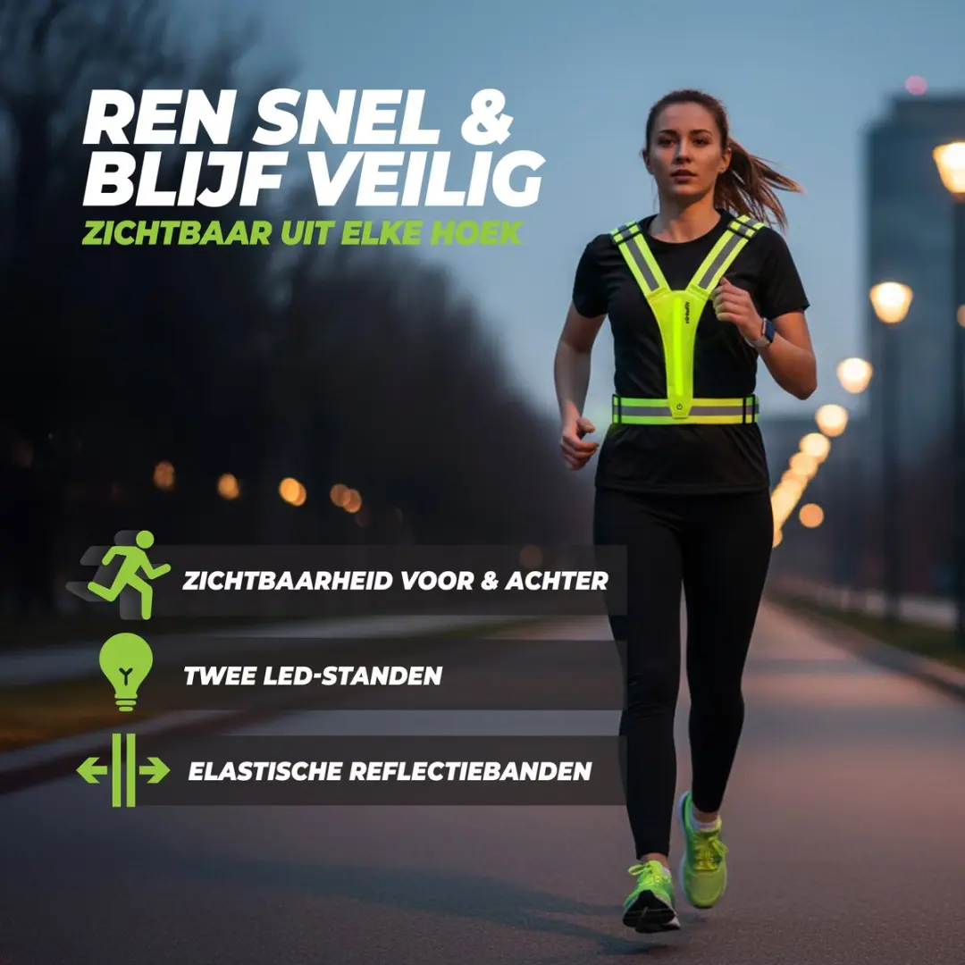 Virtufit Reflecterend Hardloopvest met LED - Geel - Rood