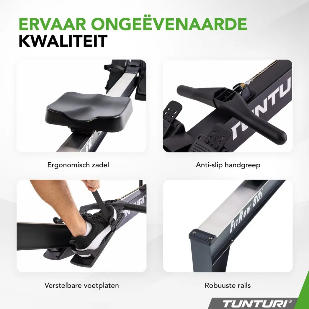 Tunturi Fitrow 80i Roeitrainer - 10 Niveaus - Bluetooth - Zwart/Zilver