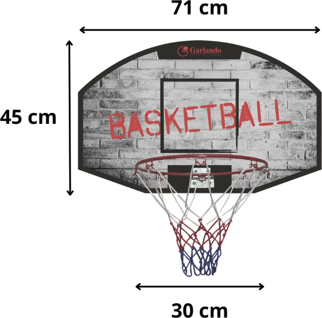 Garlando Portland Basketbalbord 71x45cm - Zwart/Grijs/Rood/Wit