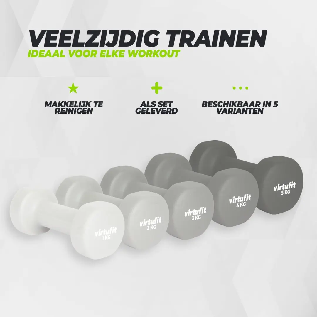 VirtuFit Vinyl Dumbbell Pro Set 2x 5kg - Zwart