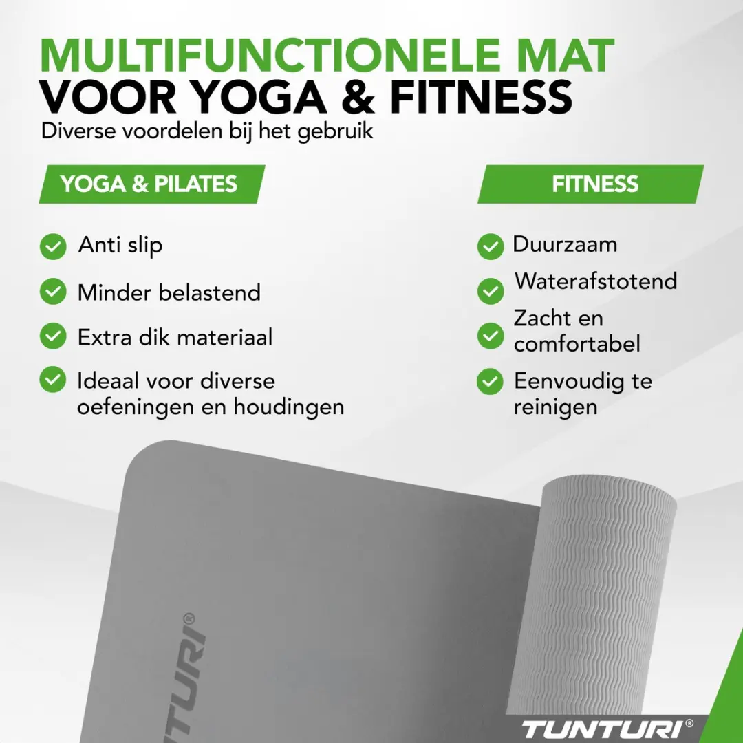 Tunturi Yoga Mat 8mm - 183x61cm - Grijs