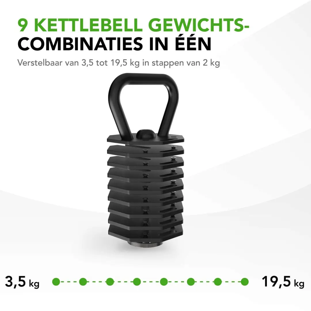 Tunturi Rapid Verstelbare Kettlebell 3,5-19,5kg - 9 Gewichten in 1