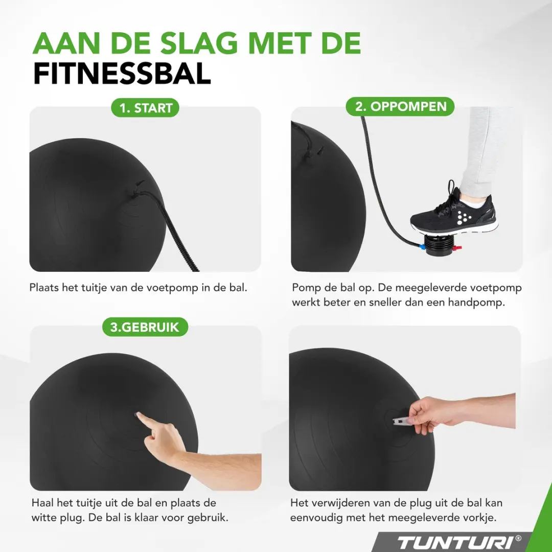 Tunturi Anti Burst Fitnessbal 65cm - 220kg - Zwart