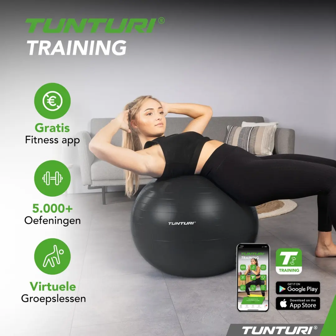Tunturi Anti Burst Fitnessbal 65cm - 220kg - Zwart