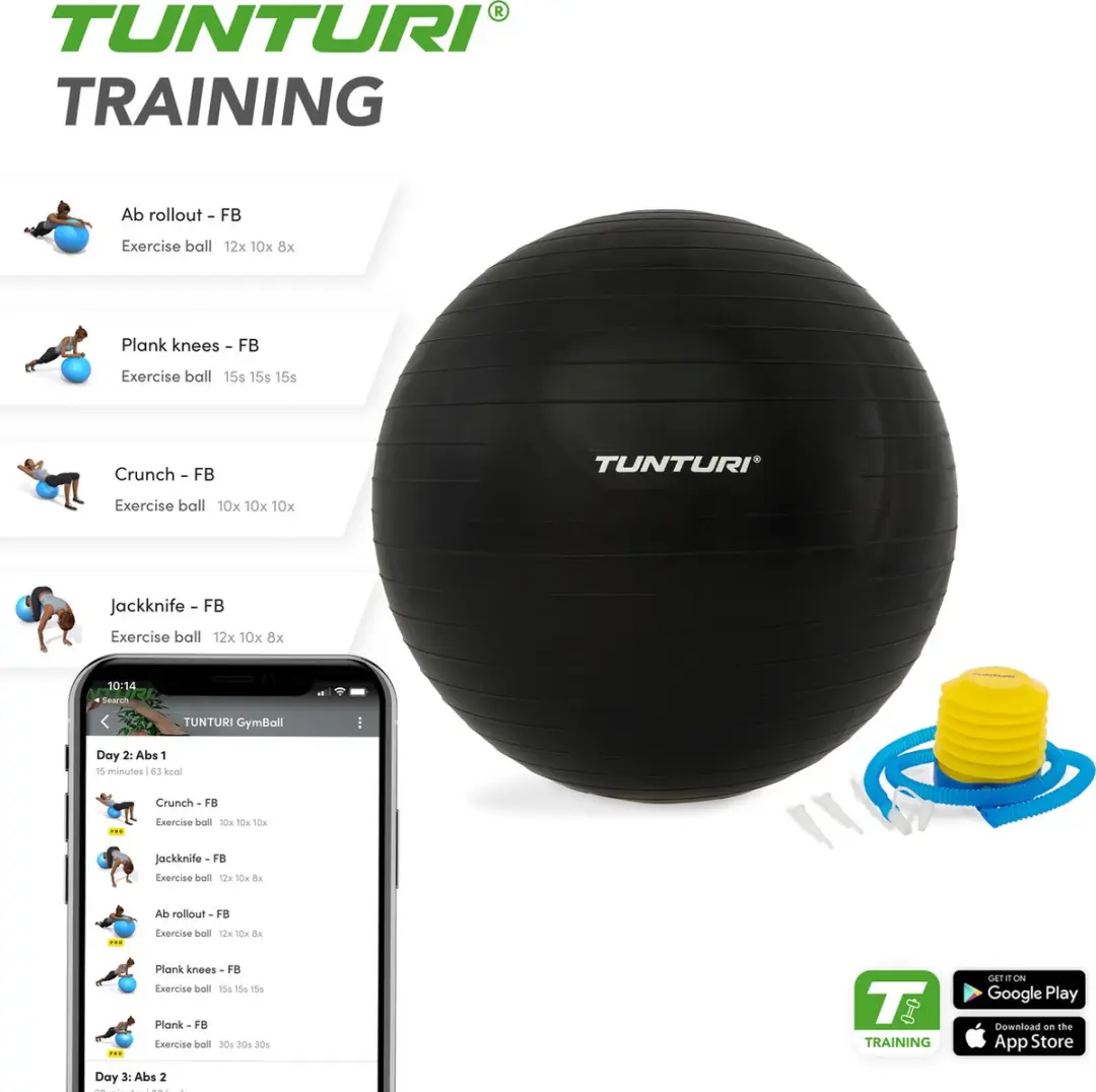 Tunturi Anti Burst Fitnessbal 65cm - 220kg - Zwart