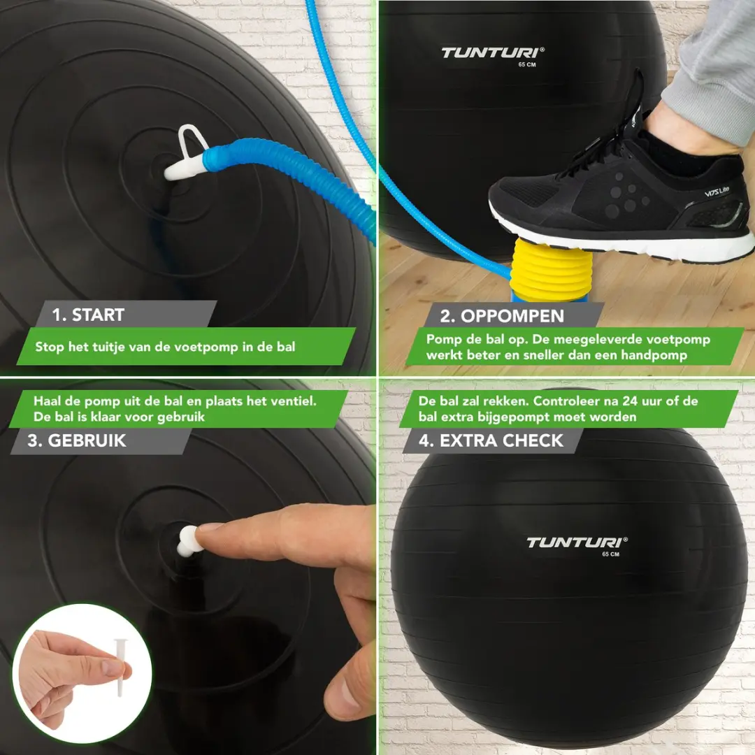 Tunturi Anti Burst Fitnessbal 65cm - 220kg - Zwart - afbeelding 6 van 6