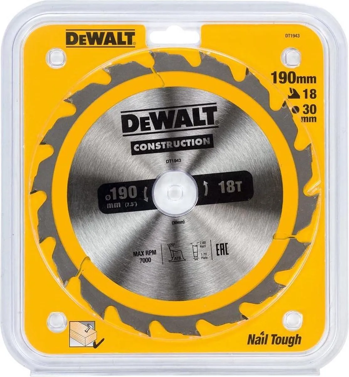 DeWalt DT1943 Cirkelzaagblad 190mm 30mm 18T
