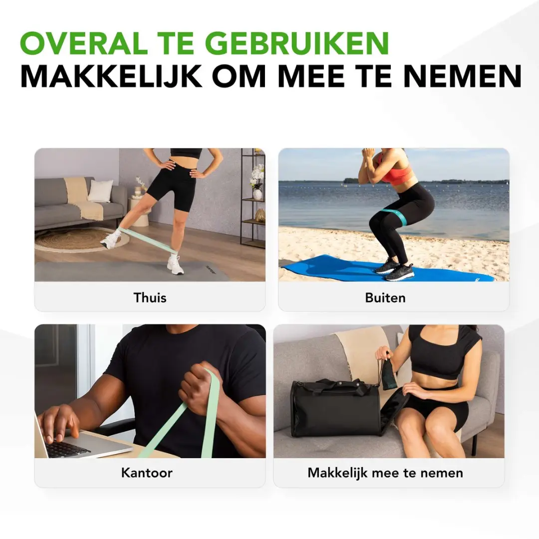 Tunturi 5 Weerstandsbanden Set - Mini Power - Fitnessband - Lichtblauw/Munt/Rose goud/Petrolblauw/Legergroen