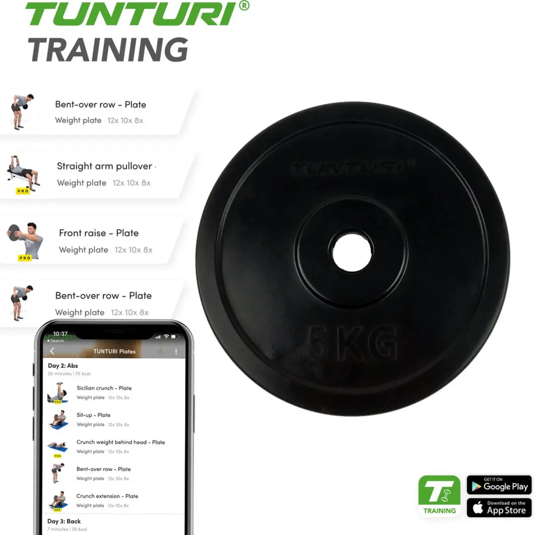 Tunturi Halterschijf 5 kg - 30mm - Rubber - Zwart