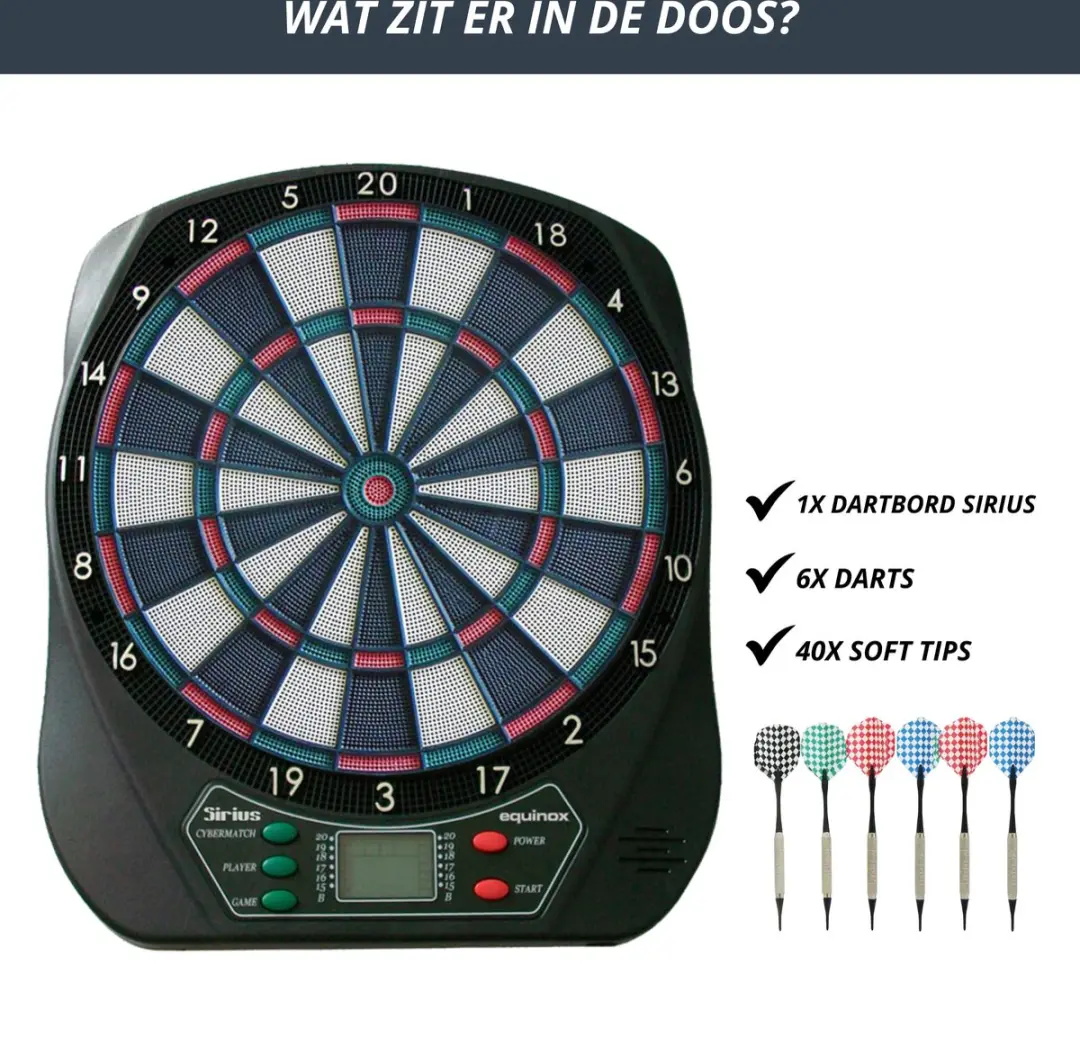 Garlando Sirius DA-21 Elektronisch Dartbord - 45,7cm - 6 Softtip Pijlen - 40 Flights
