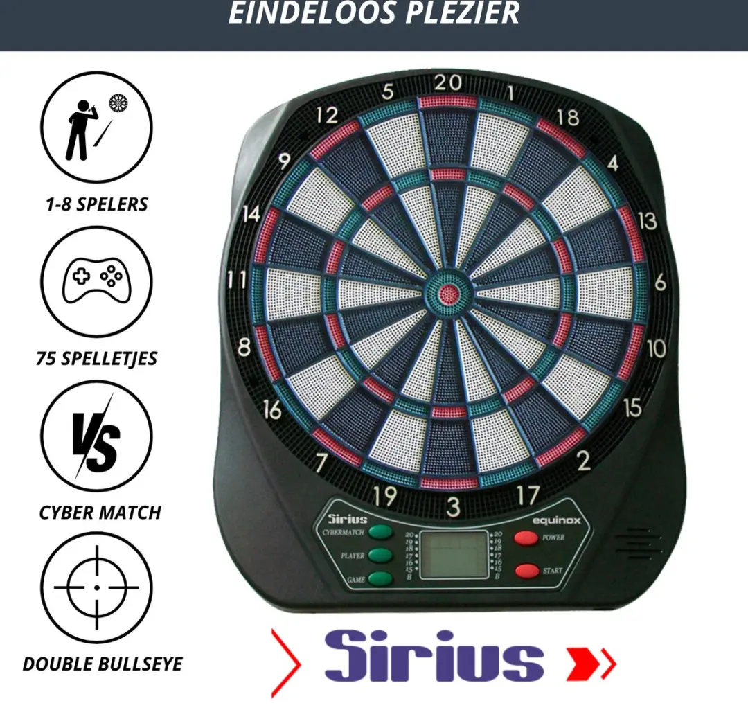 Garlando Sirius DA-21 Elektronisch Dartbord - 45,7cm - 6 Softtip Pijlen - 40 Flights