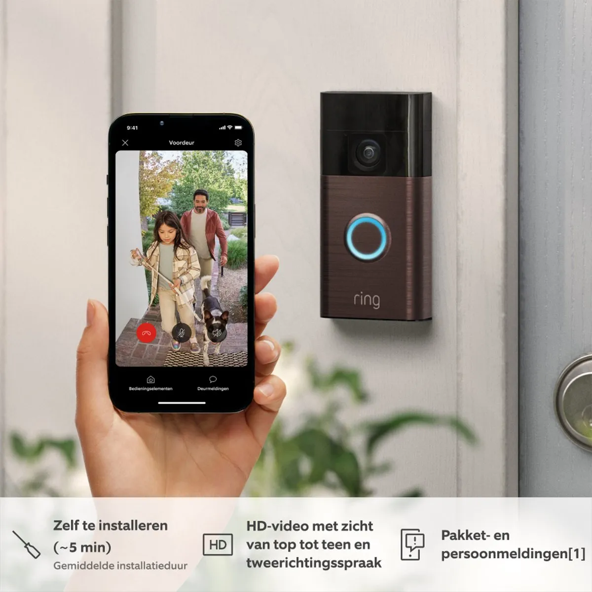 Ring Battery Video Doorbell Bundel - Brons