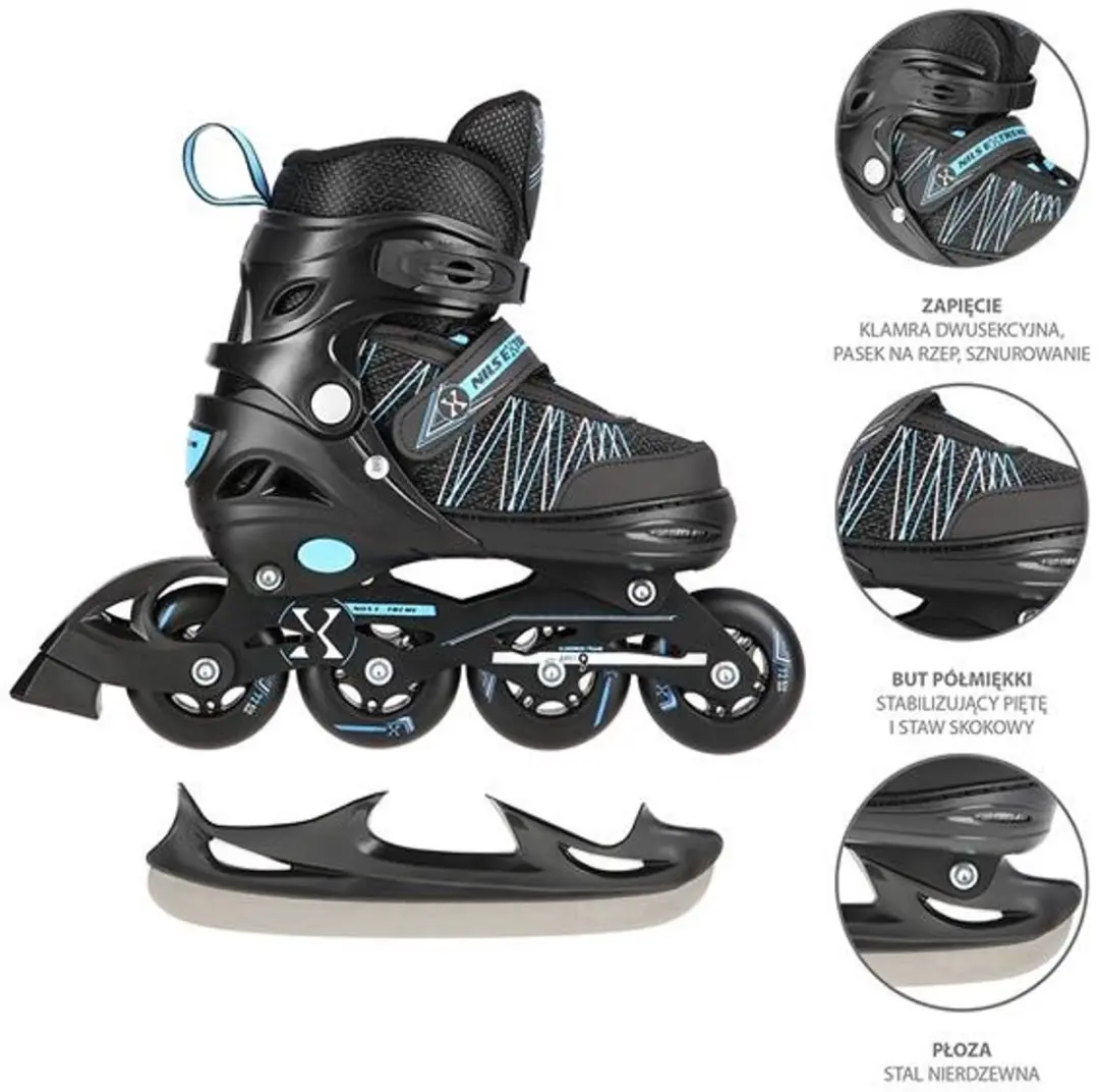Nils Extreme Inline Skates ABEC9 - Maat 31-34 - Zwart/Blauw