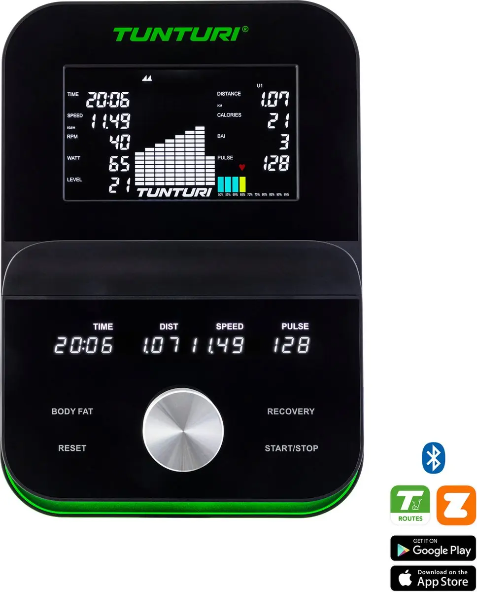 Tunturi Signature E60 Ligfiets - 48 Niveaus - 26 Programma's - Zwart/Groen/Zilver