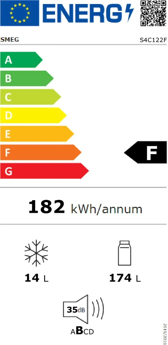 Smeg S4C122F Combi-koelkast Inbouw - 188L - Wit