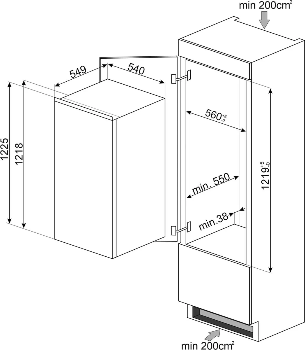 Smeg S4C122F Combi-koelkast Inbouw - 188L - Wit