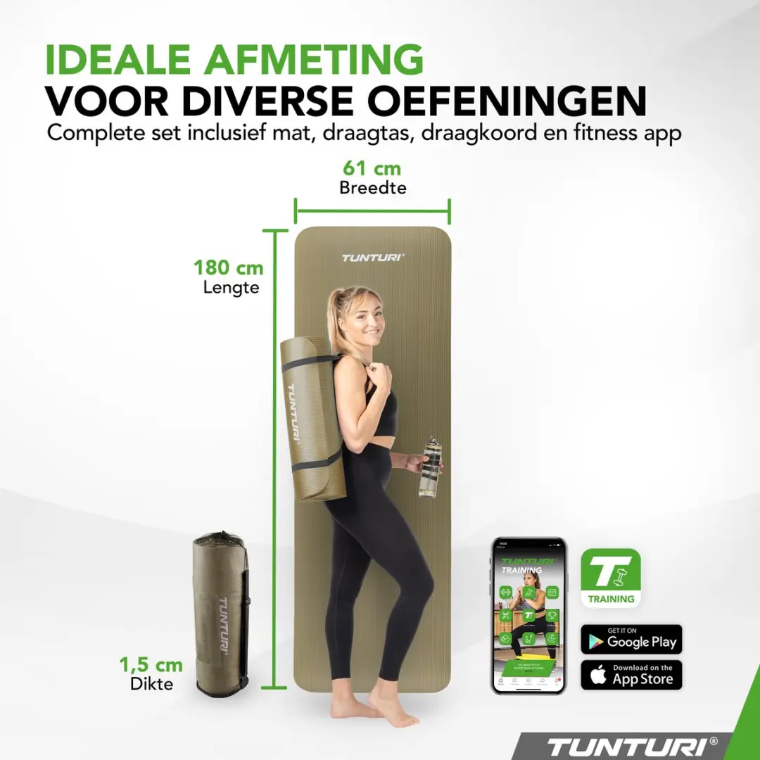 Tunturi NBR Yogamat 180x60x1,5cm - Legergroen