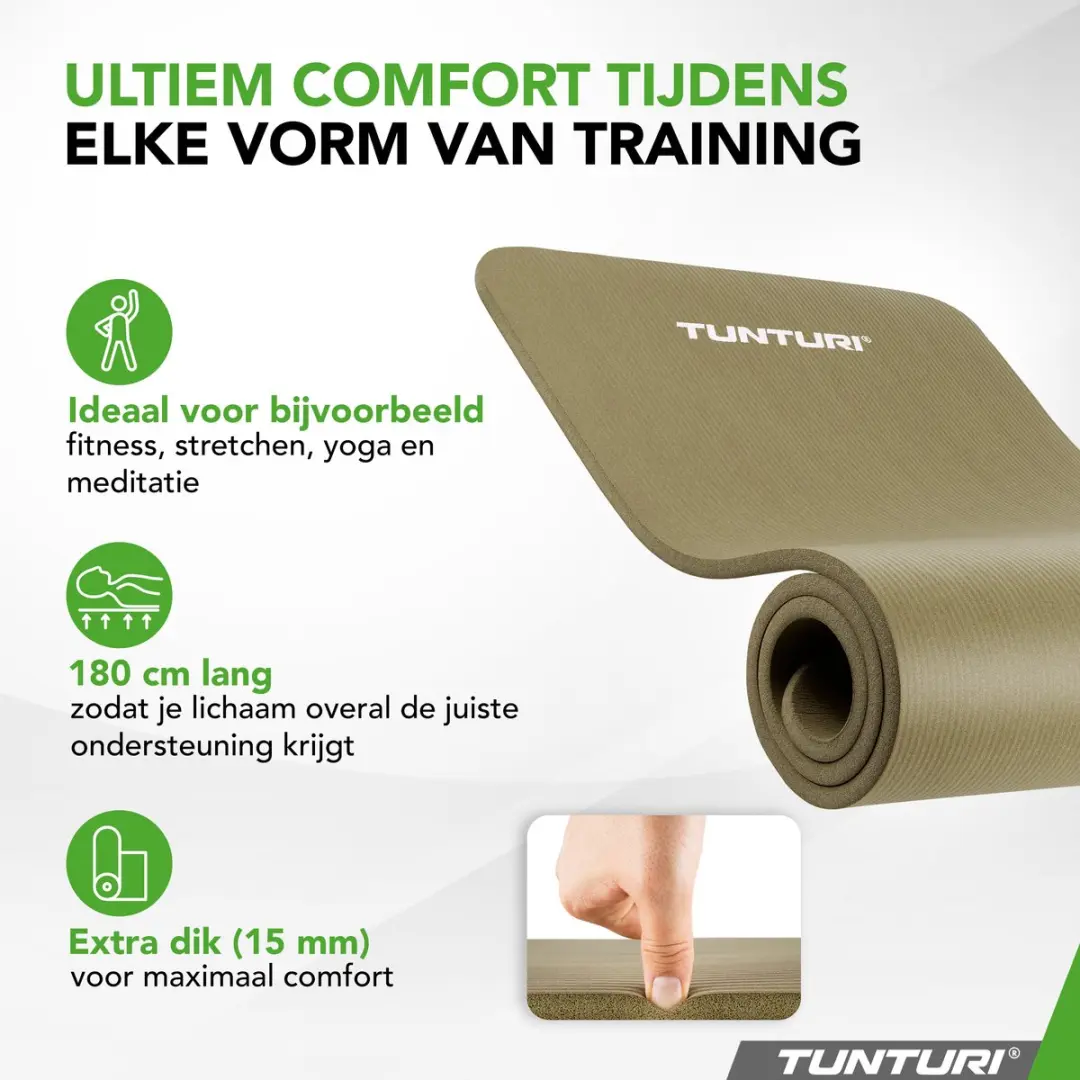 Tunturi NBR Yogamat 180x60x1,5cm - Legergroen - afbeelding 6 van 6