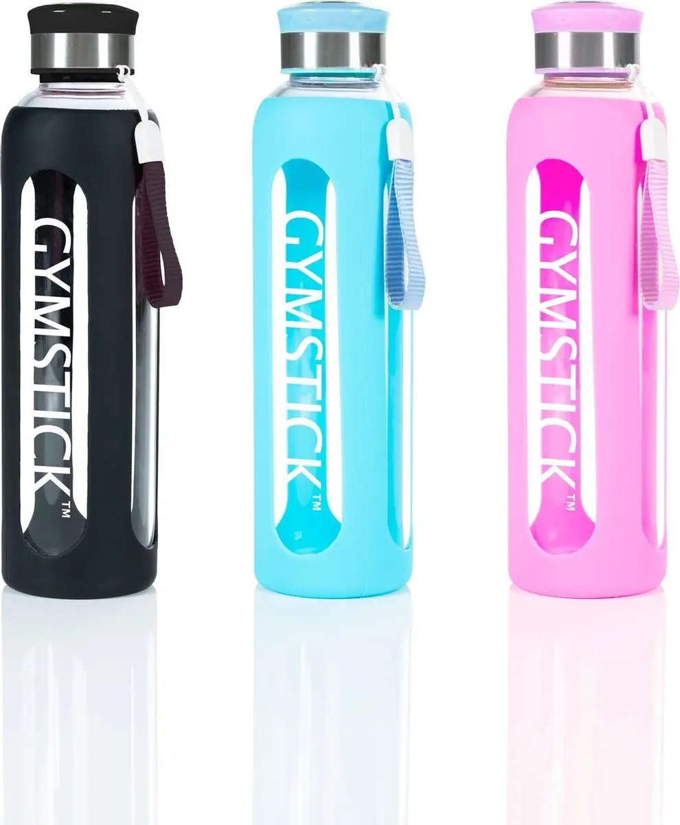Gymstick Glazen Waterfles 600ml - Roze