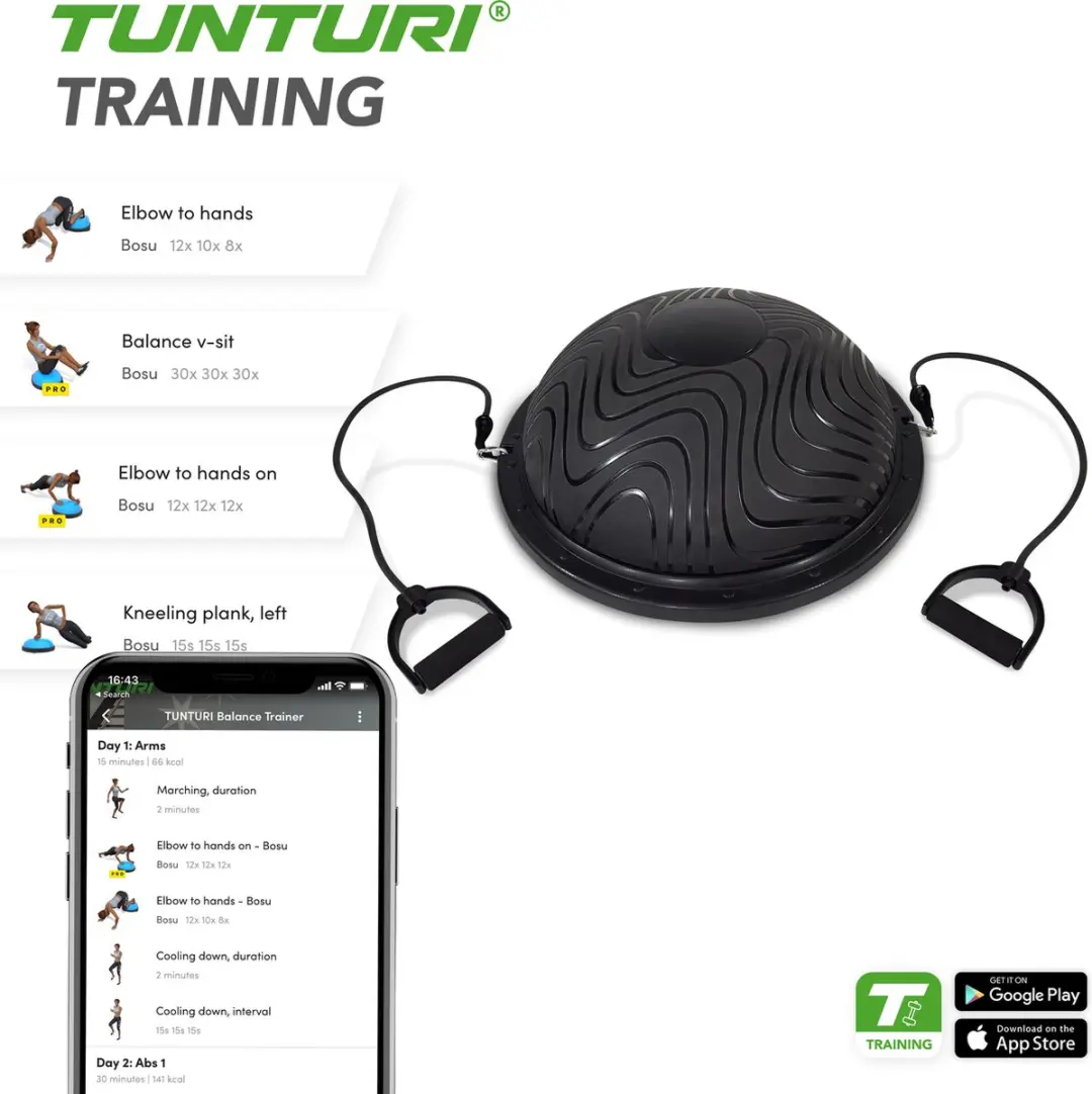 Tunturi Balanstrainer Pro 14TUSFU303 - Balanskussen met resistance bands - Incl. voetpomp
