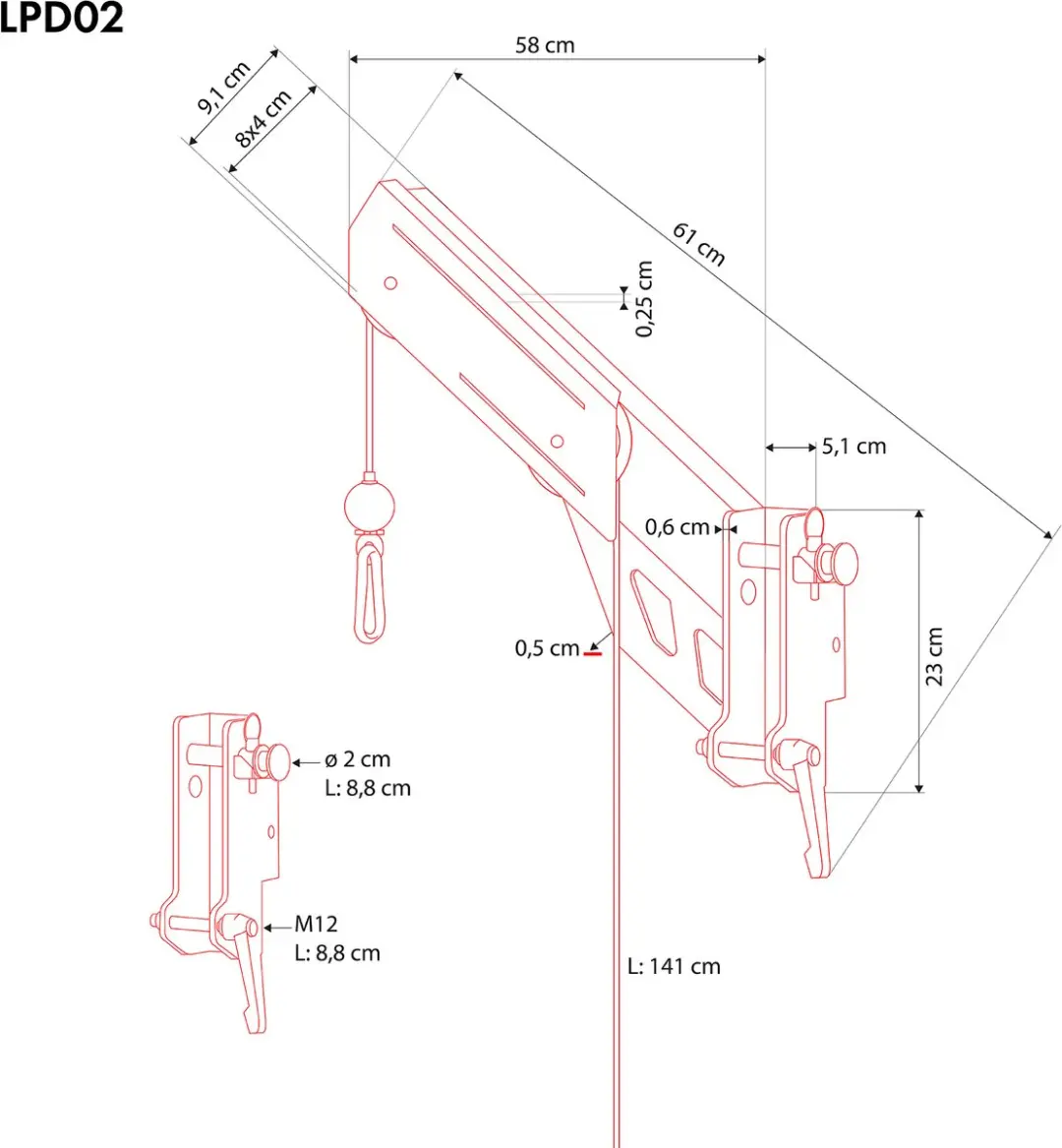 HMS LPD02 Krachtstation Bovenste Katrol 61cm - 120kg - Zilver/Zwart