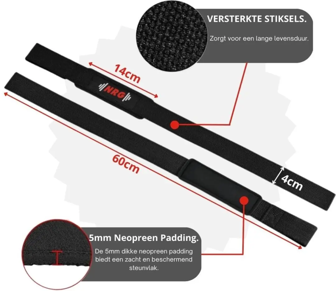 NRG Lever Belt & Lifting Straps Deluxe XL - Powerlifting Combo - Zwart/Rood