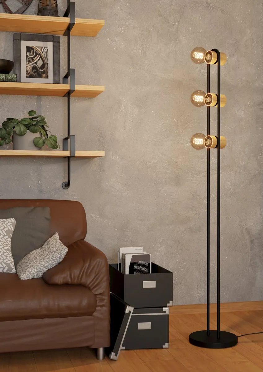 Eglo Chieveley Vloerlamp 3x E27 - 140,5cm - Zwart/Bruin - afbeelding 6 van 6