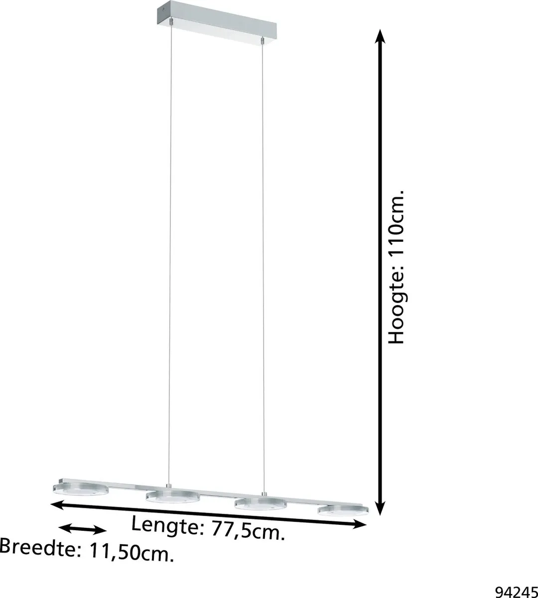 Eglo Cartama Hanglamp 4 LED - 775mm - Chroom - afbeelding 6 van 6