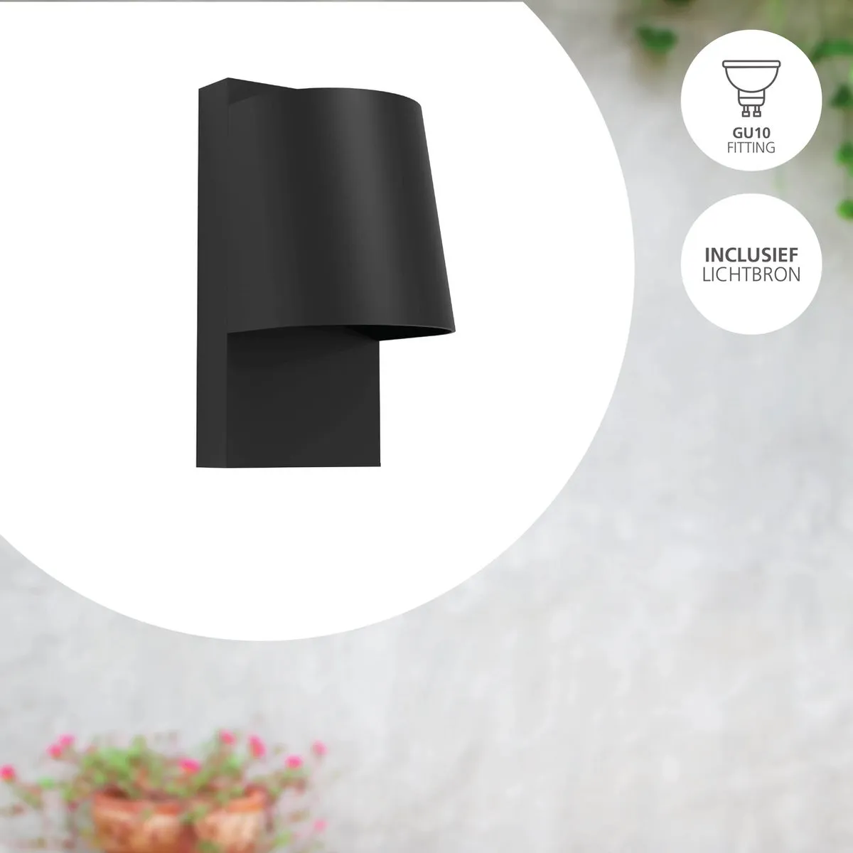 Eglo Stagnone Wandlamp Buiten GU10 - 20,5cm - Zwart