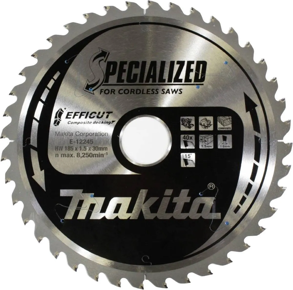 Makita E-12170 Cirkelzaagblad WPC 185mm 40T - afbeelding 6 van 6