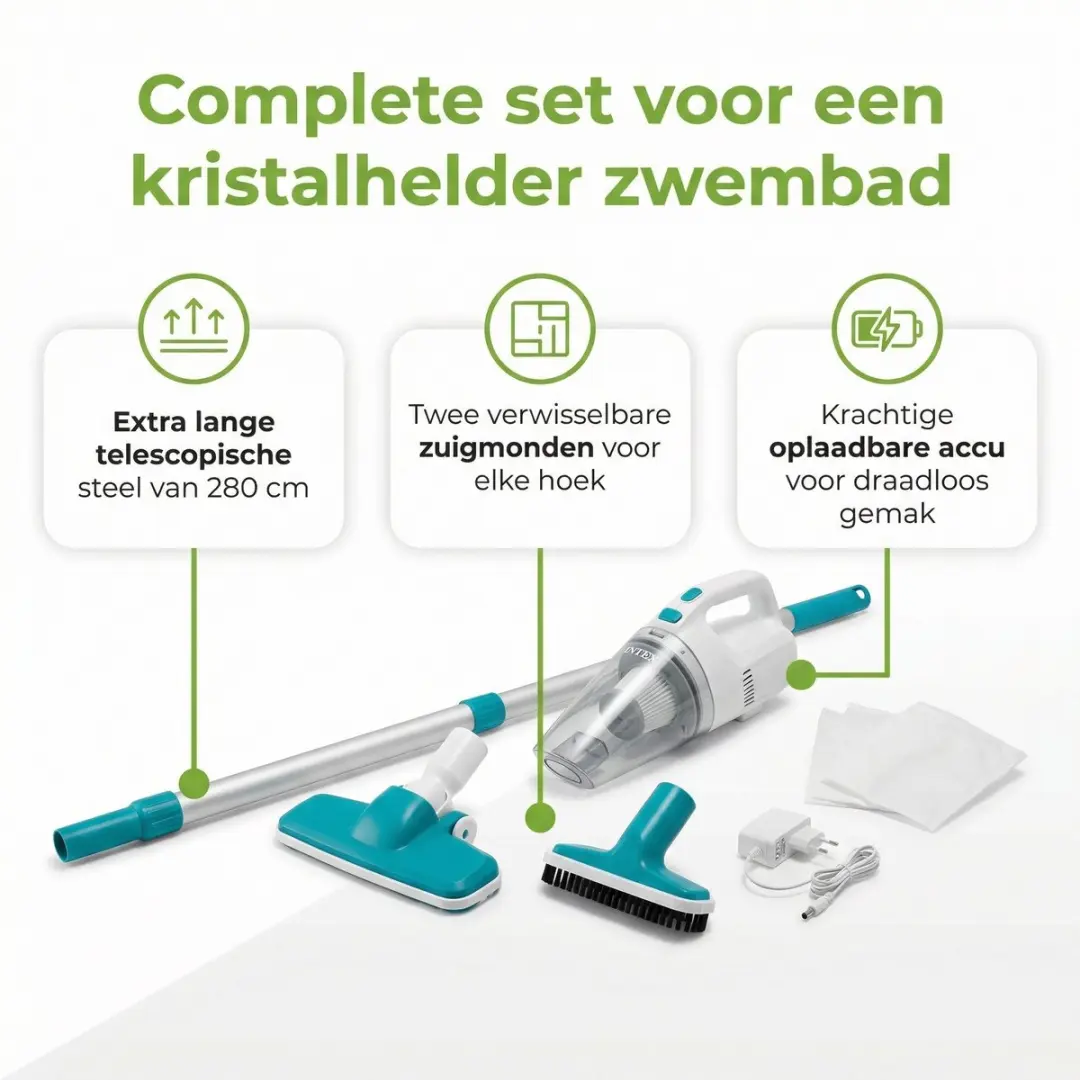 Pool Power Onderhoudspakket 3-delig - Chloor, Scrubborstel & Stofzuiger