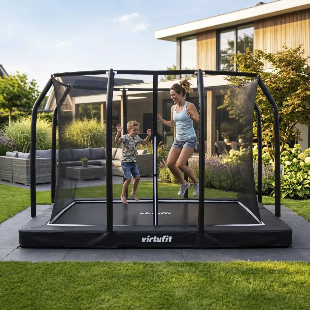 Virtufit Inbouw Trampoline 305cm - Incl. Veiligheidsnet - Max. 150kg - Zwart