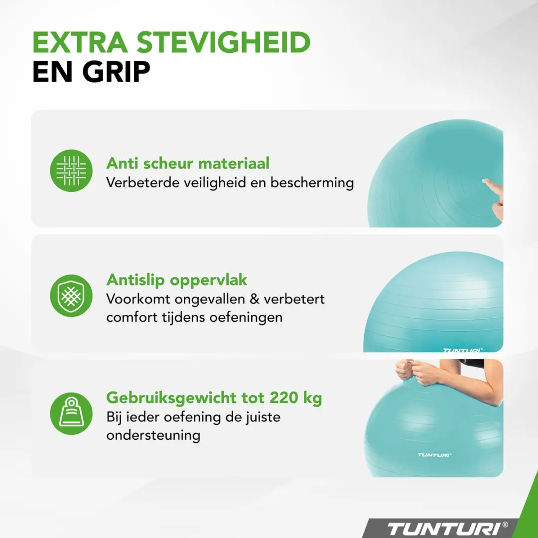 Tunturi Anti Burst Fitnessbal 65cm - 220kg - Turquoise