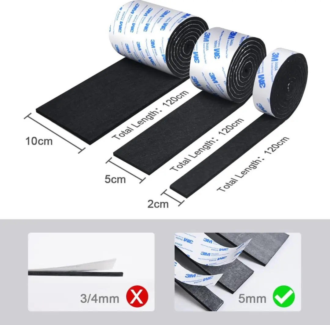 3M Zelfklevende Viltkussens - 3 Rollen - 120x10/5/2cm - Zwart