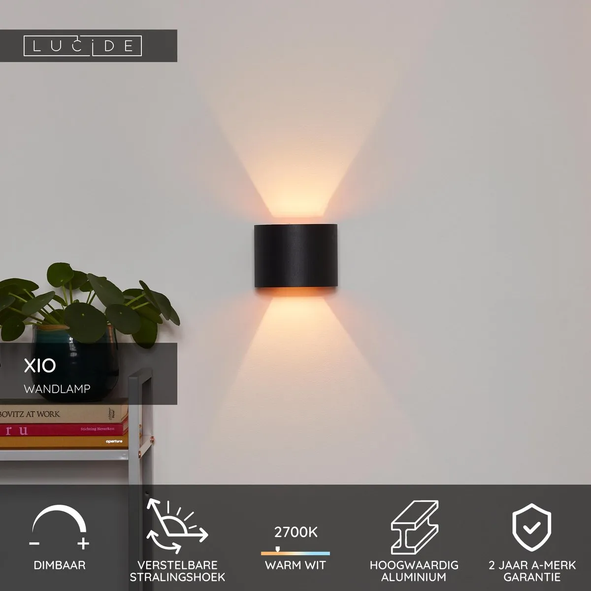 Lucide XIO Wandlamp LED - 3,5W 2700K - Zwart