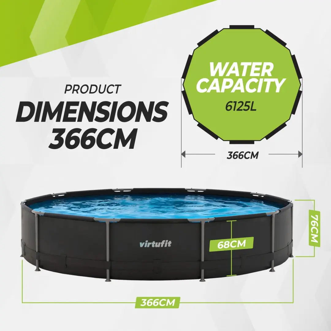 Virtufit Rond Zwembad 366cm - 8000L - Zwart