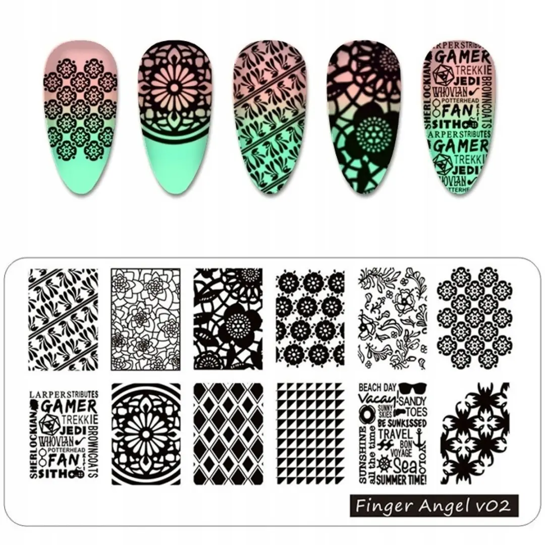 Born Pretty Finger Angel Stempelpakket Nagels V02 - Bloemen/Schaken